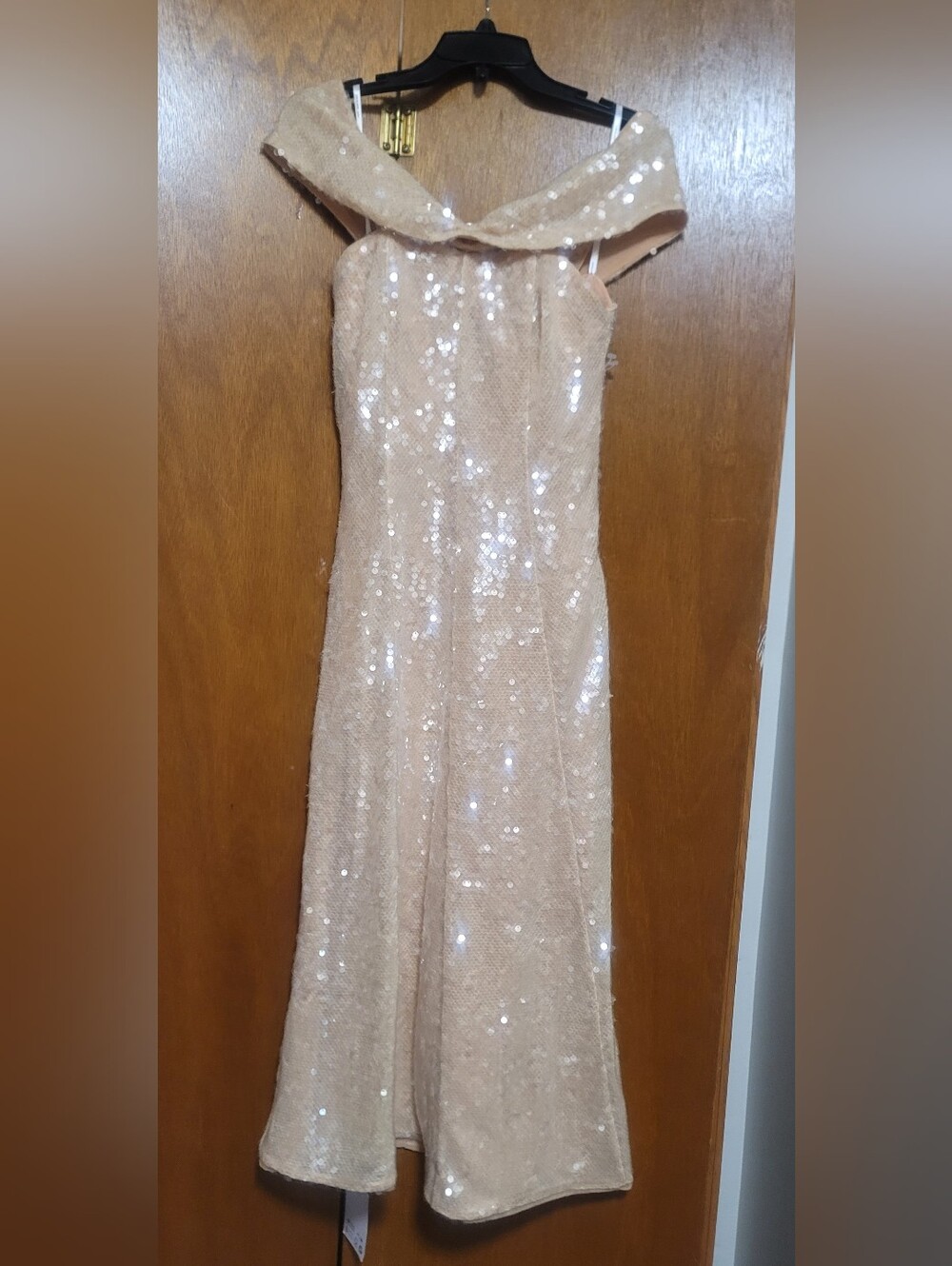 Self Portrait Sequin Off-Shoulder Evening Dress in Blush Size 2.